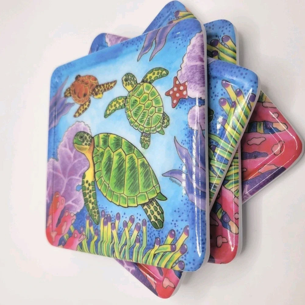 Sea Turtle Melamine Coasters 4x4 Ocean Beach Coastal Set of‎ 4 Agiftcorp